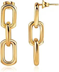 Barzel 18K Gold Plated Symmetrical Drop Chain Earrings - Made in Brazil | Amazon (US)