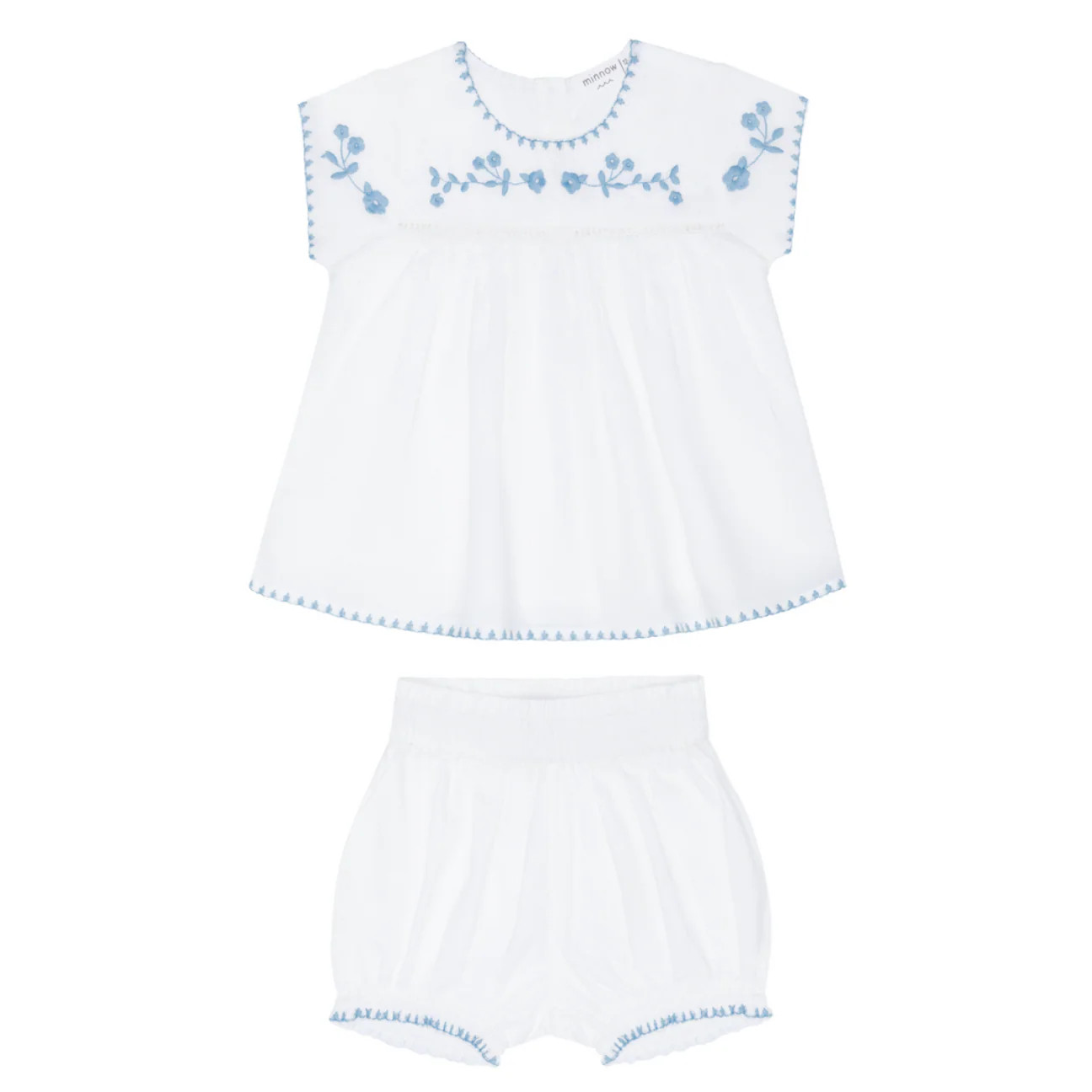 baby girls white embroidered top and bloomer set | Minnow