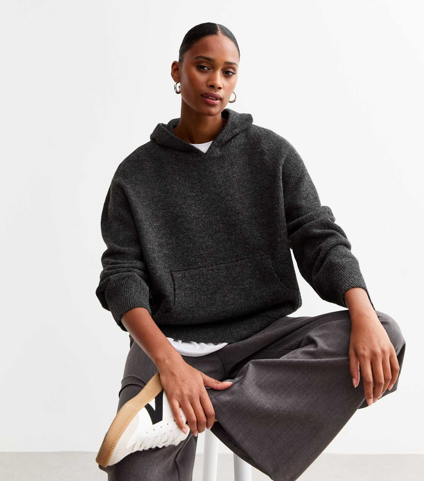 Grey Front Pocket Knit Hoodie | New Look | New Look (UK)