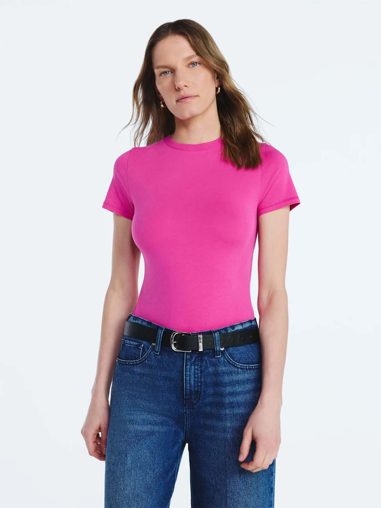 Scoop Women’s Stretch Cotton Blend Baby Tee with Short Sleeves, Sizes XS-XXL | Walmart (US)