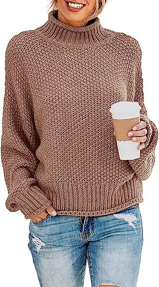 ZESICA Women's Turtleneck Sweaters Long Batwing Sleeve Oversized Chunky Knitted Pullover Tops | Amazon (CA)