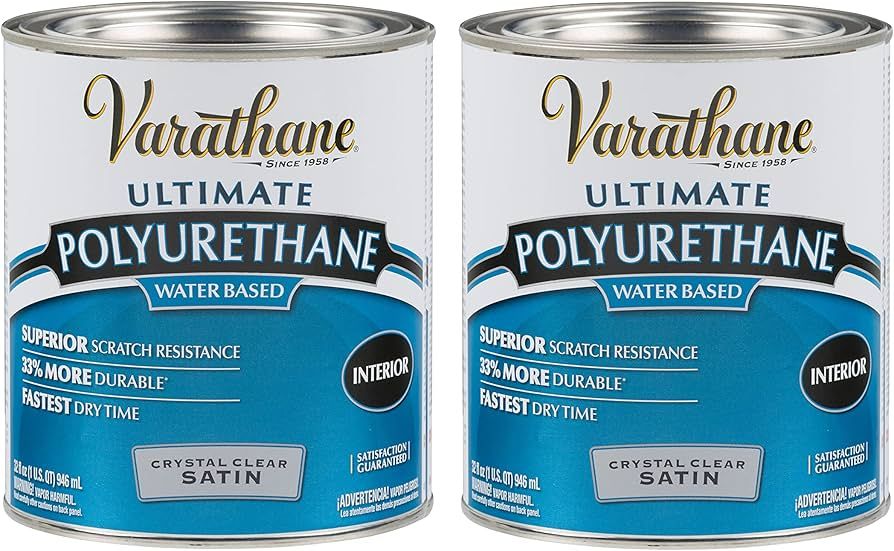 Varathane 200241H-2PK Water-Based Ultimate Polyurethane, Satin Finish, Quart (2 Pack) | Amazon (US)