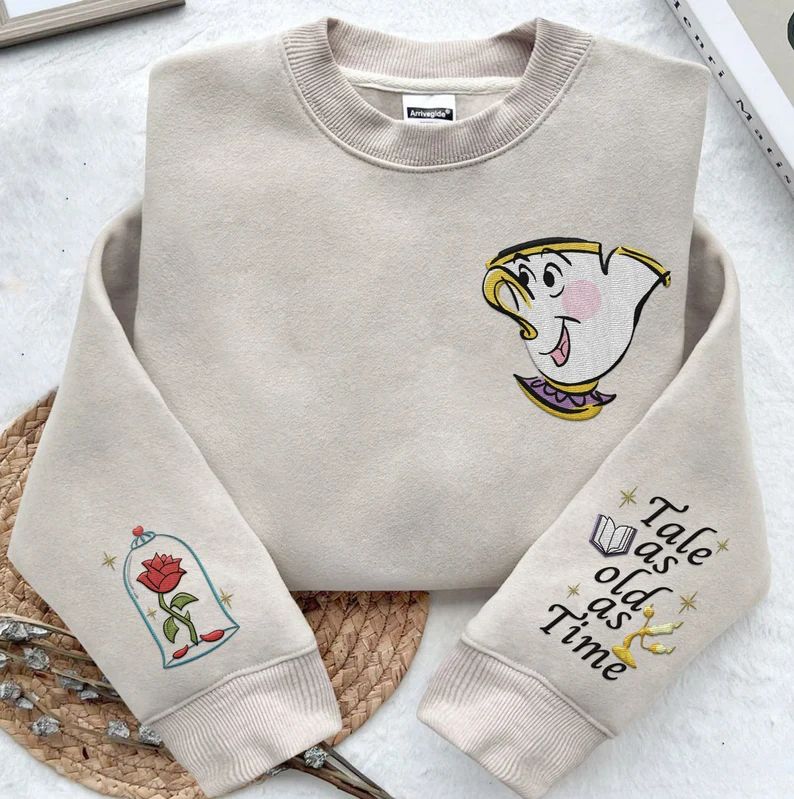 Embroidered Chip Enchanted Rose Tale as Old as Time Sweatshirt, Beauty and the Beast Disney Embro... | Etsy (US)