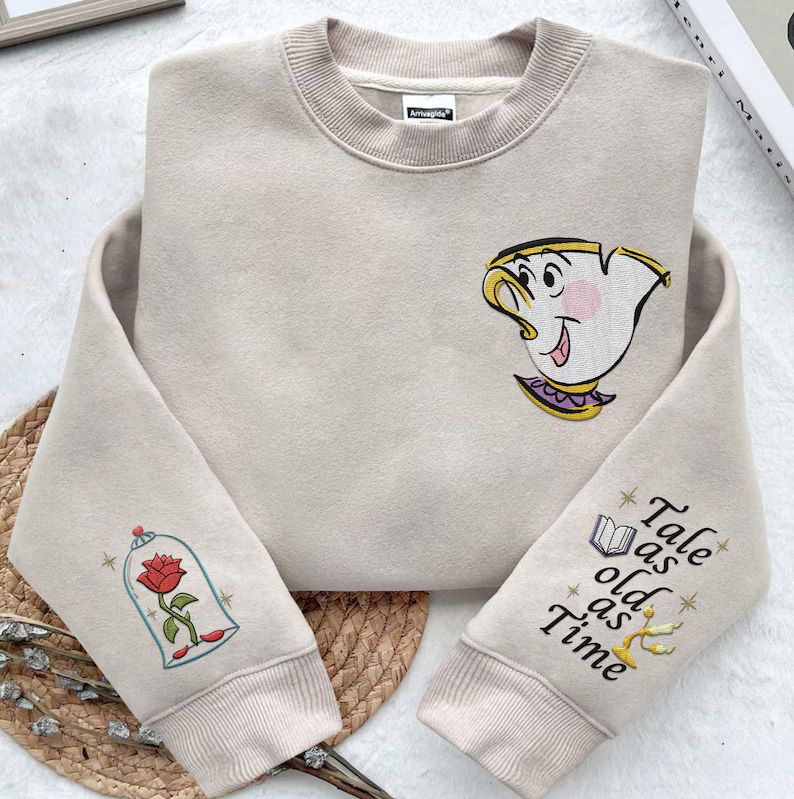 Embroidered Chip Enchanted Rose Tale as Old as Time Sweatshirt, Beauty and the Beast Disney Embro... | Etsy (US)