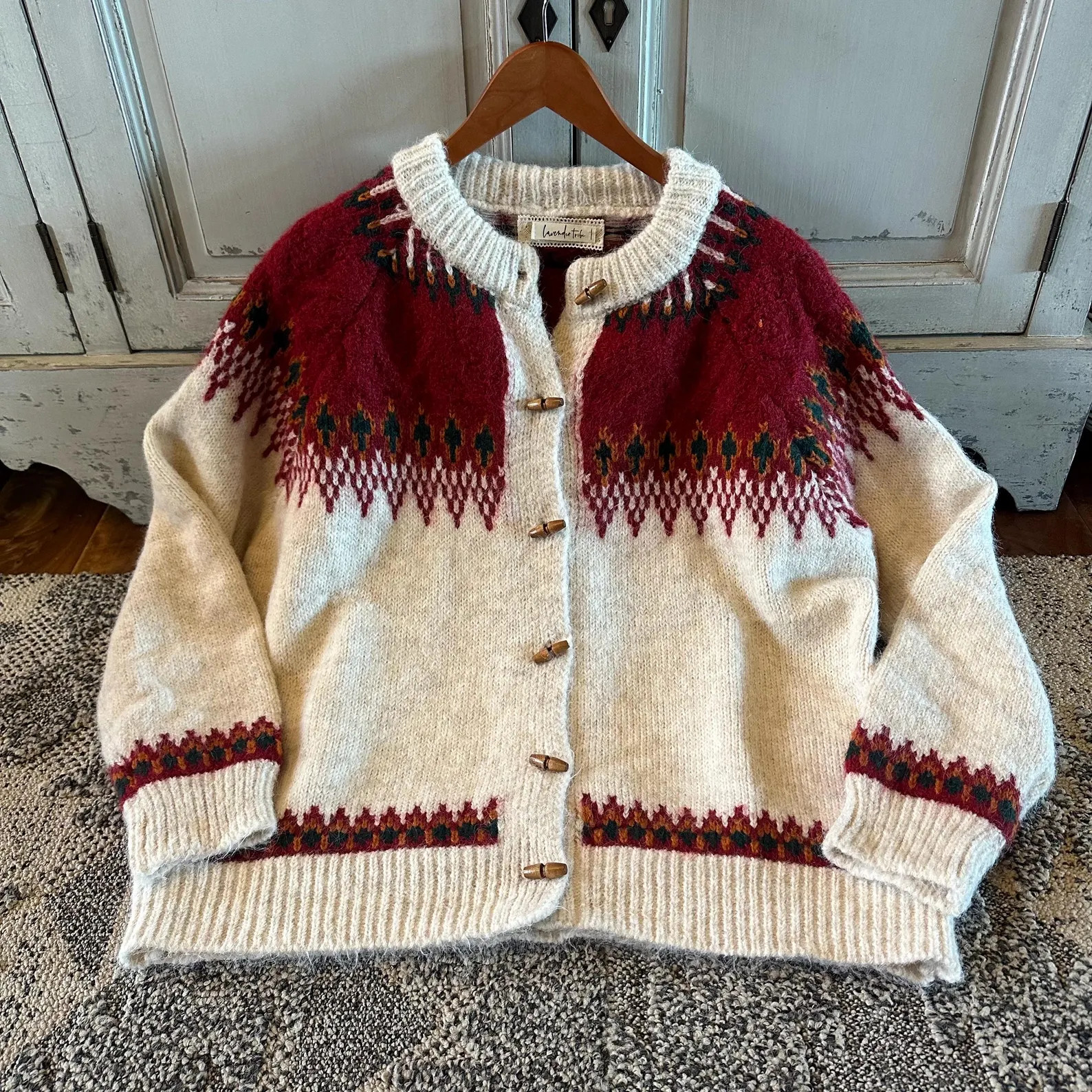 Handmade Fair Isle Knit Cardigan: Cotton Wool Blend Christmas Sweater - Etsy | Etsy (US)