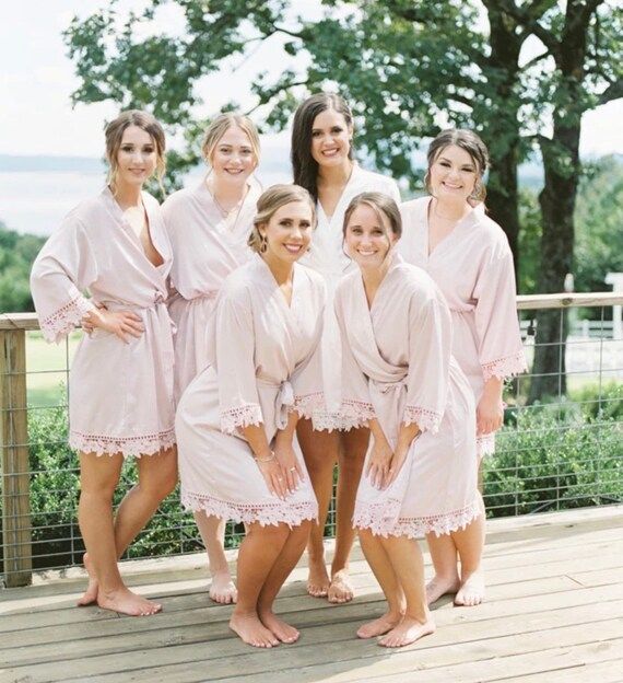 Personalized satin lace bride robe- wedding day robes- bridesmaid robes- blush bridesmaid proposa... | Etsy (US)