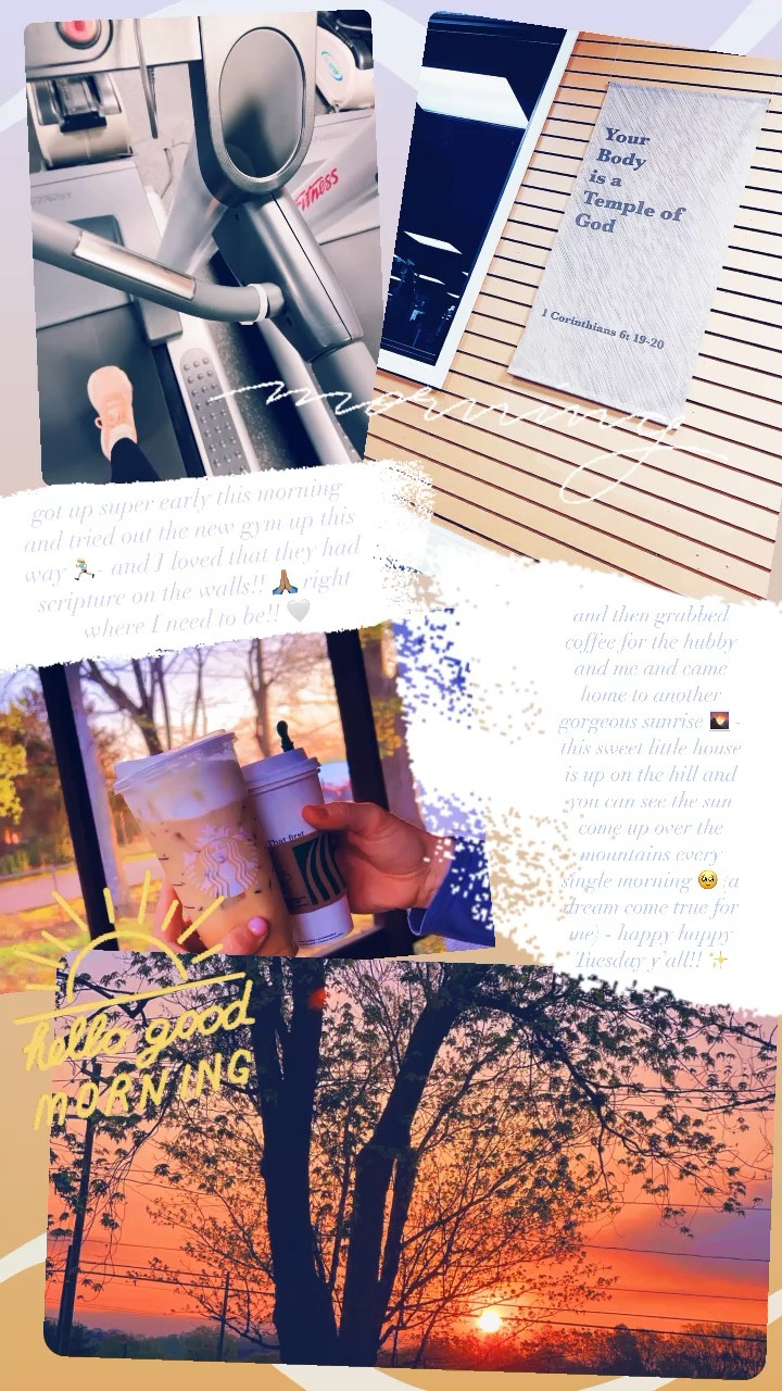 got up super early this morning and tried out the new gym up this way 🏃🏼‍♀️- and I loved that they had scripture on the walls!! 🙏🏽 right where I need to be!! 🤍 and then picked up coffee for the hubby and me and got to watch the sunrise come up over the mountains 🌄 - this little house is so special because I get to see the sun come up every morning since it’s up on the hill (a dream come true for me 🥹)! A happy happy Tuesday indeed!! 

#LTKfit #LTKSeasonal