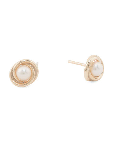 Made In Usa 14kt Gold Pearl Love Knot Earrings | TJ Maxx