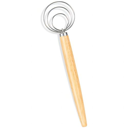 Danish Dough Whisk Bread Whisk Sourdough Whisk Dutch Whisk Dough Hook Whisk Stainless Steel Kitchen Dough Whisking Bread Mixing Making Tools and Supplies, Wooden Handle | Amazon (US)