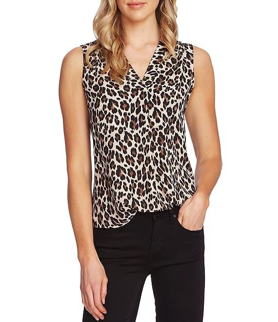 Sleeveless V-Neck Elegant Leopard Print Tank | Dillard's