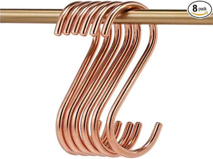 8 Pieces Copper S Hook Rose Gold Brass S Hooks for Hanging Pot Rack Pan 3.7In Heavy Duty Kitchen ... | Amazon (US)
