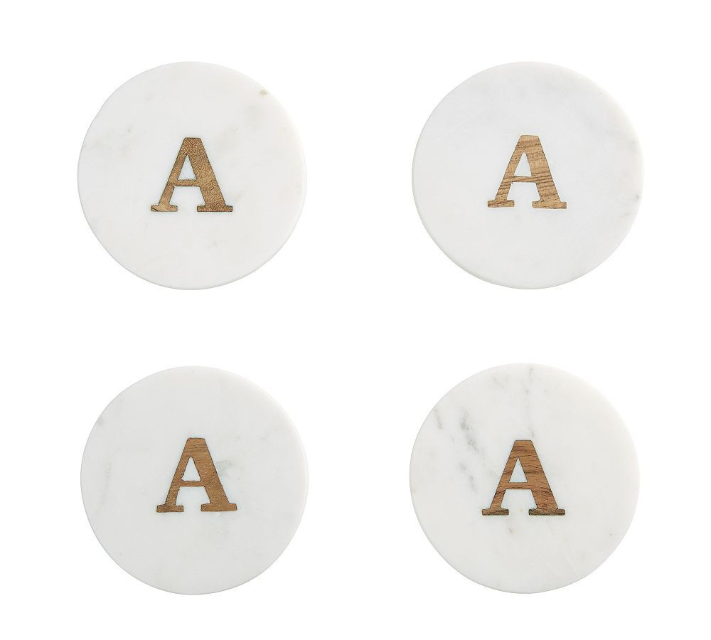 Alphabet Marble & Wood Coasters, Set of 4 - A | Pottery Barn (US)