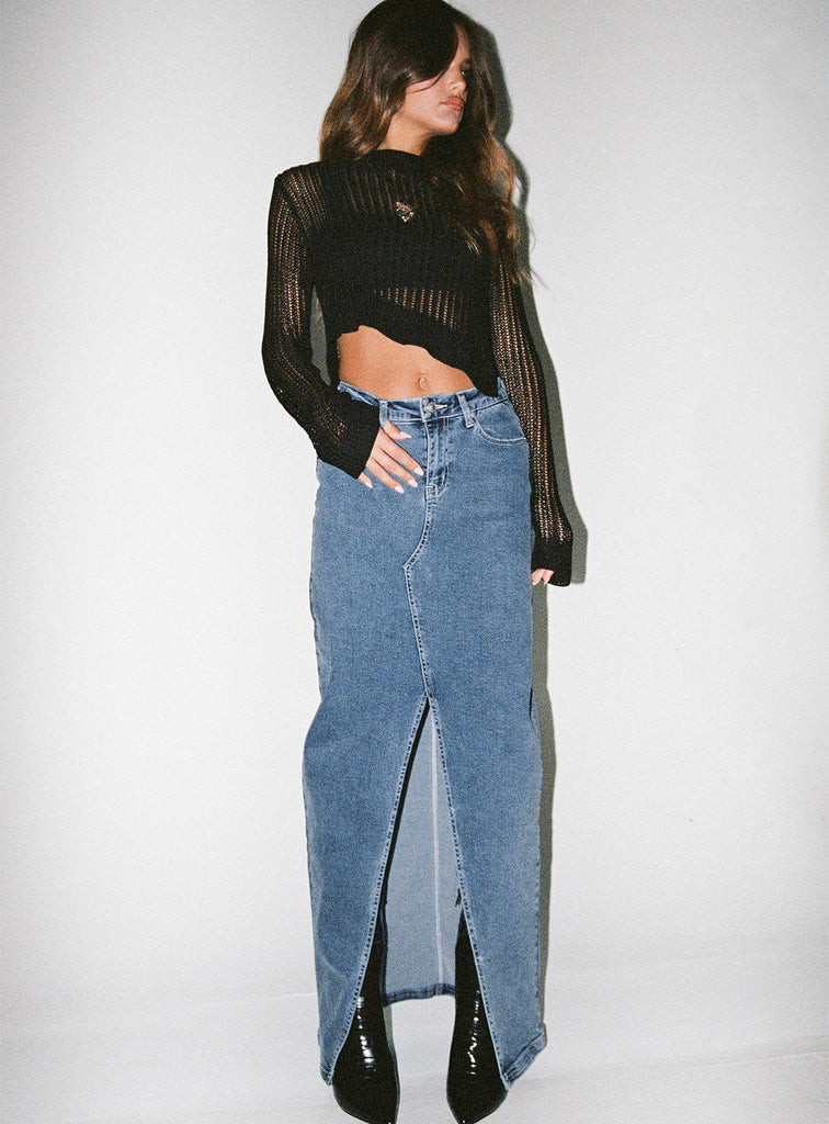 Batkins Maxi Skirt Dark Wash Denim | Princess Polly US