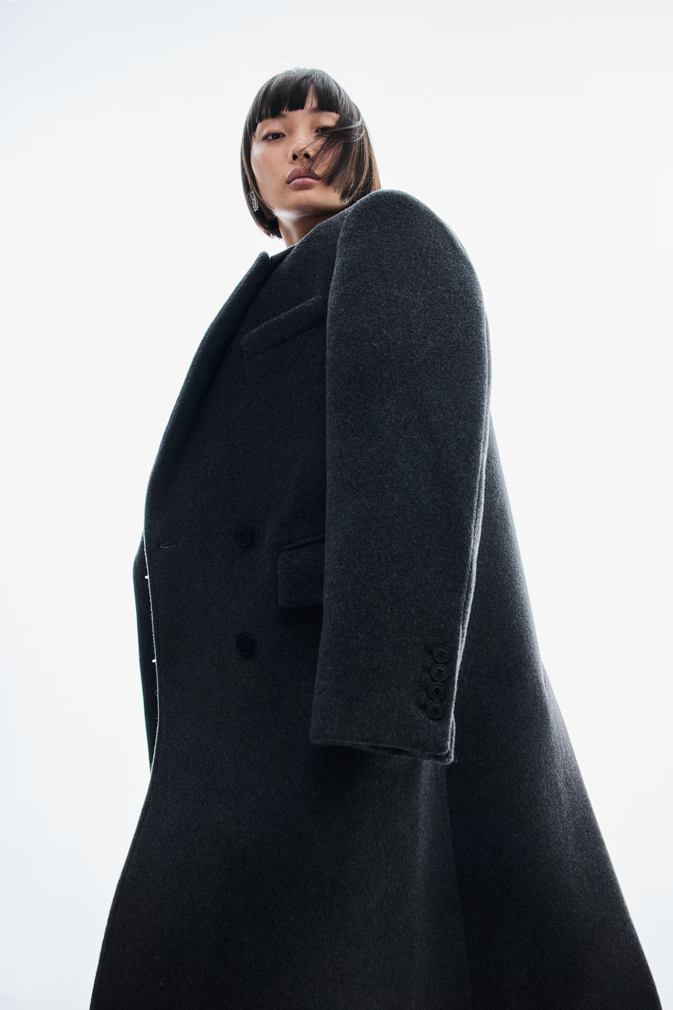 Long wool-blend coat - Long sleeve - Maxi - Dark grey - Ladies | H&M GB | H&M (UK, MY, IN, SG, PH, TW, HK)