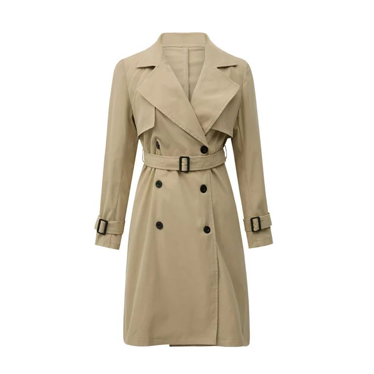 Women's Fall Winter Casual Solid Color Trench Coats Ladies Long Sleeve Lapel Double-Breasted Outw... | Walmart (US)