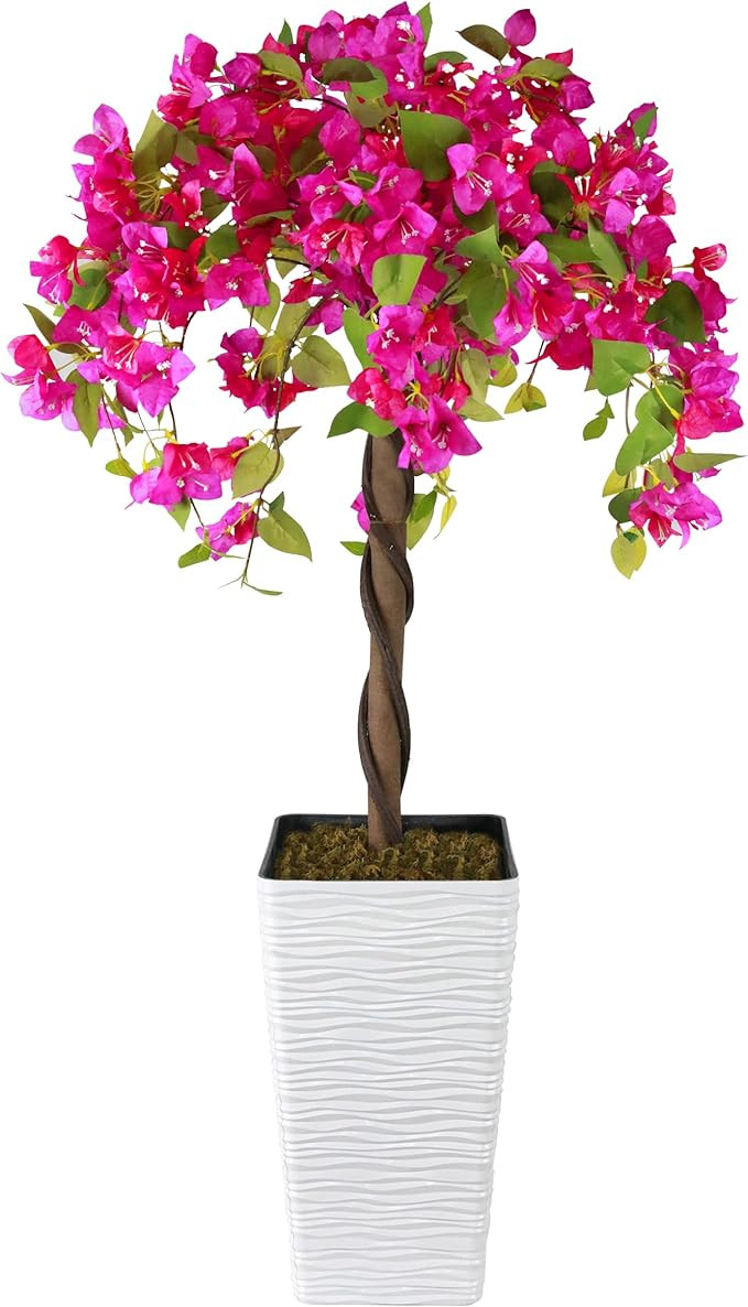Artificial Bougainvillea Tree 4FT, Fake Silk Floral Tree with White Planter, Decorative Topiary P... | Amazon (US)