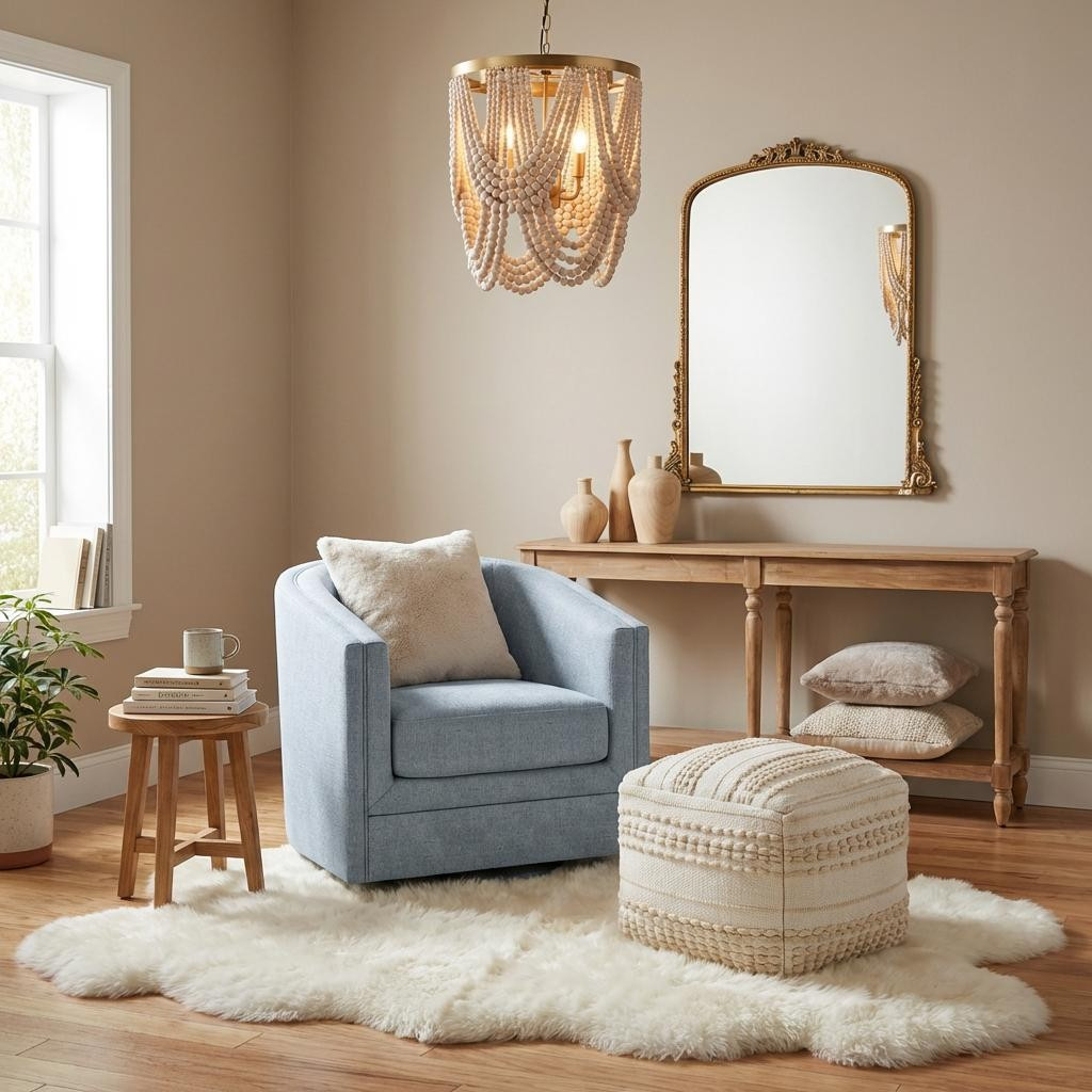 Soft neutrals, cozy textures, and a space that instantly calms the nervous system 🤍
This little corner is all about intentional comfort, from the plush accent chair to the layered textures and warm wood tones. It’s proof you don’t need a full room makeover to create a peaceful, pulled-together space.

Perfect for morning coffee, evening wind-down, or just a quiet moment to breathe ✨
Linked everything so you can recreate this look effortlessly.

🪞 cozy accent chair
🤍 textured pouf
✨ statement chandelier
🌿 neutral rug + wood accents

#LTKhome #CozyHome #NeutralDecor #WarmMinimalism #HomeInspo #CalmSpaces 

 #LTKHome