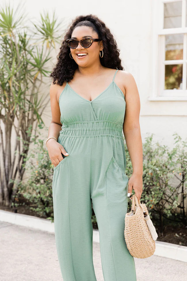 Raise Your Standards Sage Green Jumpsuit | Pink Lily