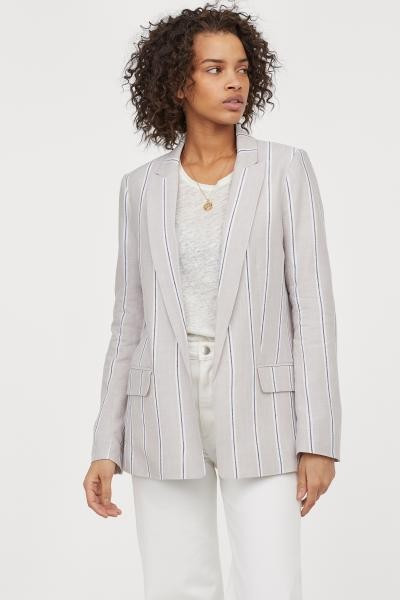 Straight-cut Blazer - Light beige/white striped - Ladies | H&M US | H&M (US + CA)