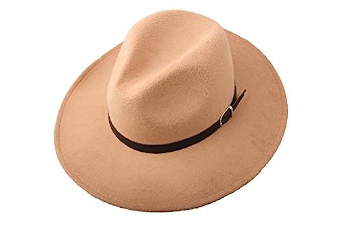 Prefe Women Wide Brim Vintage Wool Jazz Hat Panama Hat with Belt | Amazon (US)