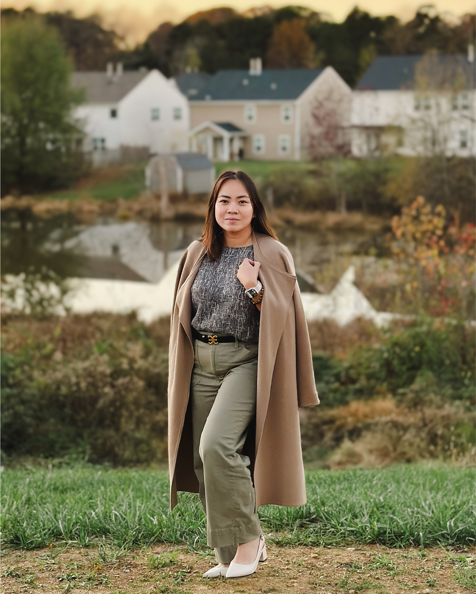 Elevating everyday fashion with timeless neutrals! This camel coat adds effortless sophistication, while the tailored olive trousers create a flattering silhouette for petite frames. A textured top adds visual interest, and classic white heels polish off the look with a touch of elegance. Perfect for a day-to-night transition with style and ease! 

#LTKFindsUnder100 #LTKMidsize #LTKStyleTip