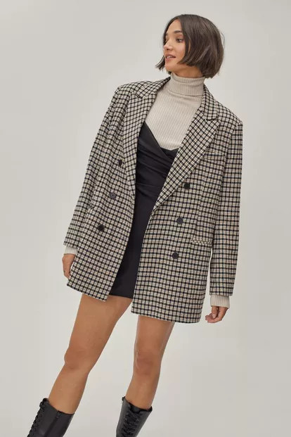 Check Oversized Double Breasted Blazer | Nasty Gal (US)