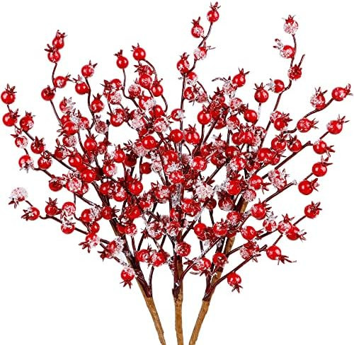 winemana 3 Pack 17 in Large Red Berry Picks, Artificial Christmas Berries Stems with Ice Snow Lon... | Amazon (US)