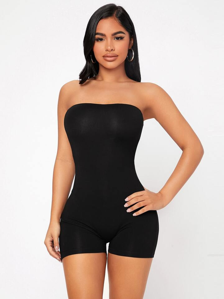 SHEIN PETITE Backless Tube Unitard Romper | SHEIN