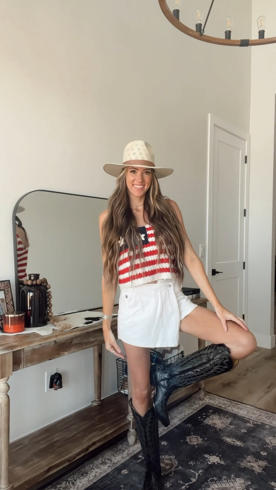 5’8” | 32 DD small | 26 w

Tank- Rock and Roll Denim 
Skort- Lizard Thickett
Boots- Cavenders 
Hat- American Hat Co

Wearing TTS in everything. 

#LTKFindsUnder100 #LTKSaleAlert #LTKSeasonal