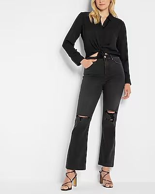Conscious Edit High Waisted Black Ripped 90s Bootcut Jeans | Express