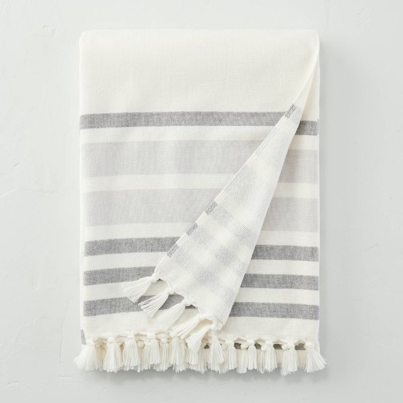 Lightweight Variegated Stripe Beach Towel Cream/Gray/Blue - Hearth & Hand™ with Magnolia | Target