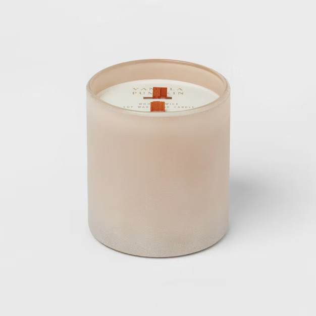 14oz 2-Wick Stucco Dusted Cylinder Glass Vanilla Woodwick Pumpkin Candle White - Threshold™ | Target