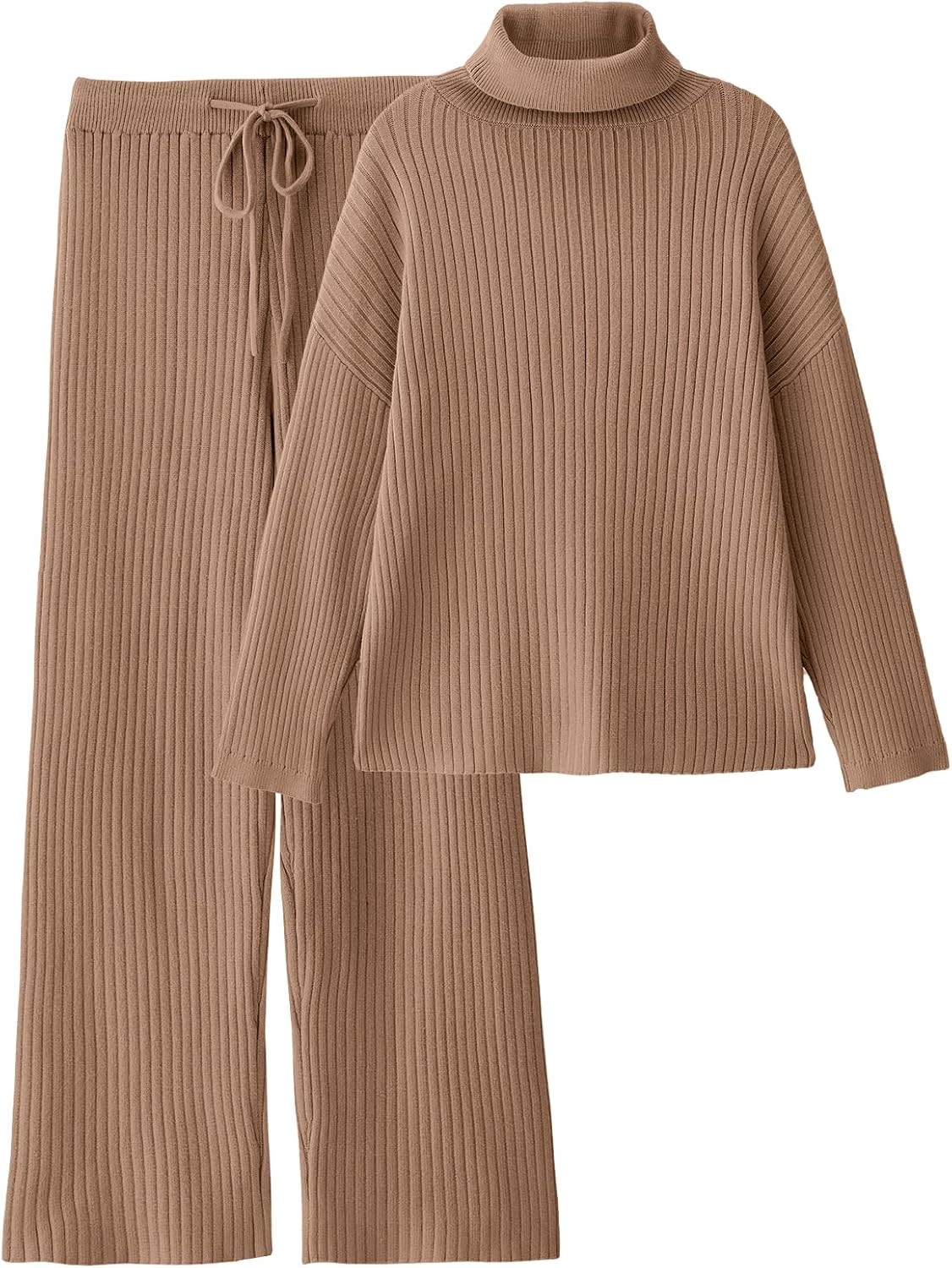 LILLUSORY Women's 2 Piece Outfits Turtleneck Sweaters Lounge Set and Wide Leg Pants Cozy Knit Sweatsuit Sets | Amazon (US)