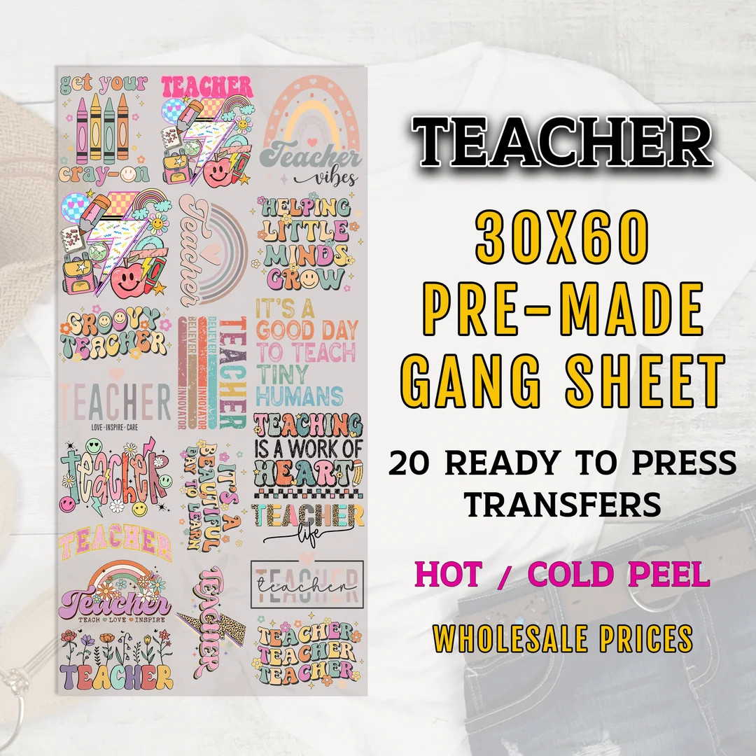 Teacher Gang Sheet, Teacher DTF Transfer, DTF Transfer Ready for Press, Teacher Premade Gang Shee... | Etsy (US)