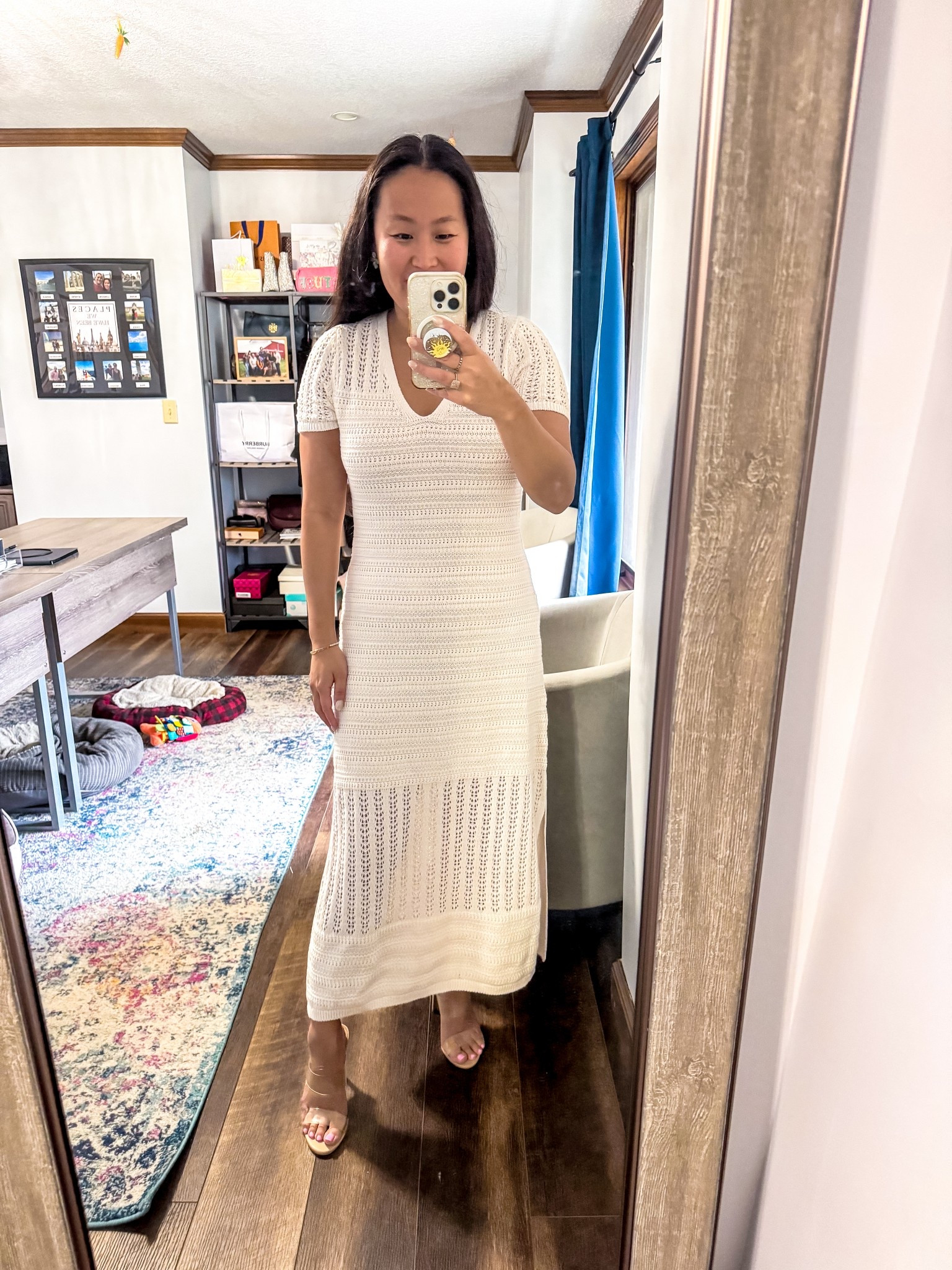 Love this pointelle sweater dress…not lined, but a tighter weave in the middle. Fits TTS. Comes in petite. Wearing a small regular for maxi length. Perfect for spring, summer, and vacations! 

#LTKPetite #LTKStyleTip #LTKSaleAlert