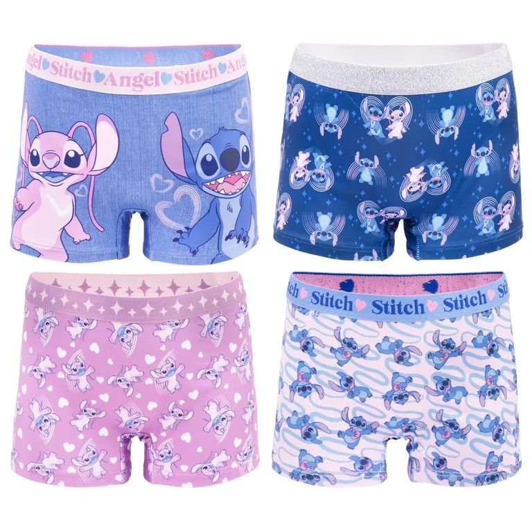 Stitch and Angel Girls Boyshort Character Underwear, 4-Pack, Size 4-10 | Walmart (US)