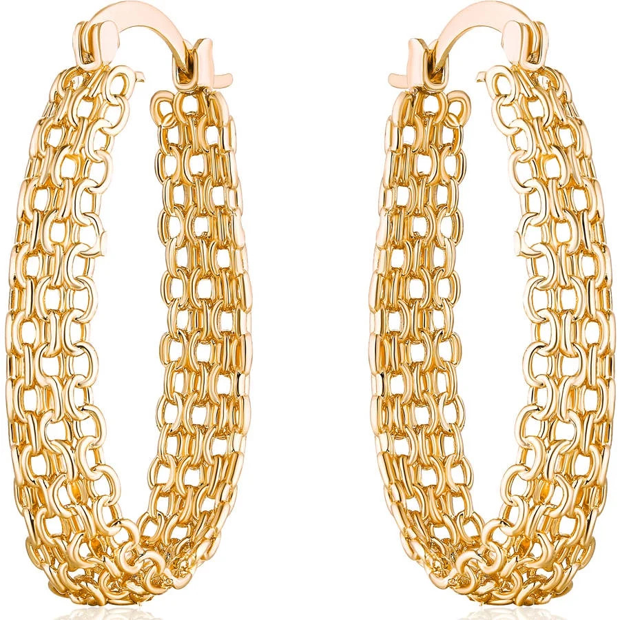 Elegant Gold-Plated Cable Link Hoop Earrings with Clip-Back Closures | Walmart (US)