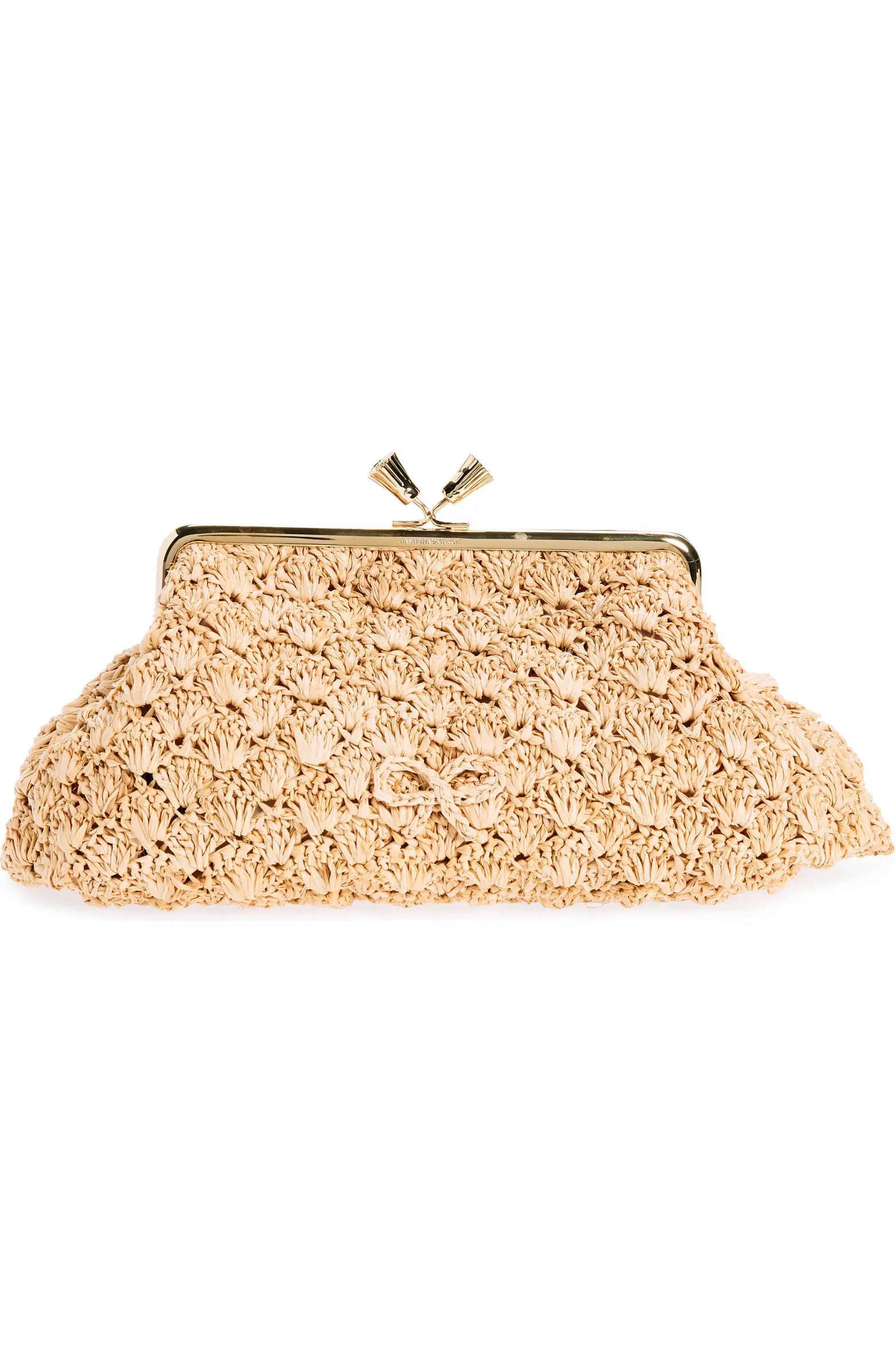 Large Maud Bow Crochet Raffia Clutch | Nordstrom