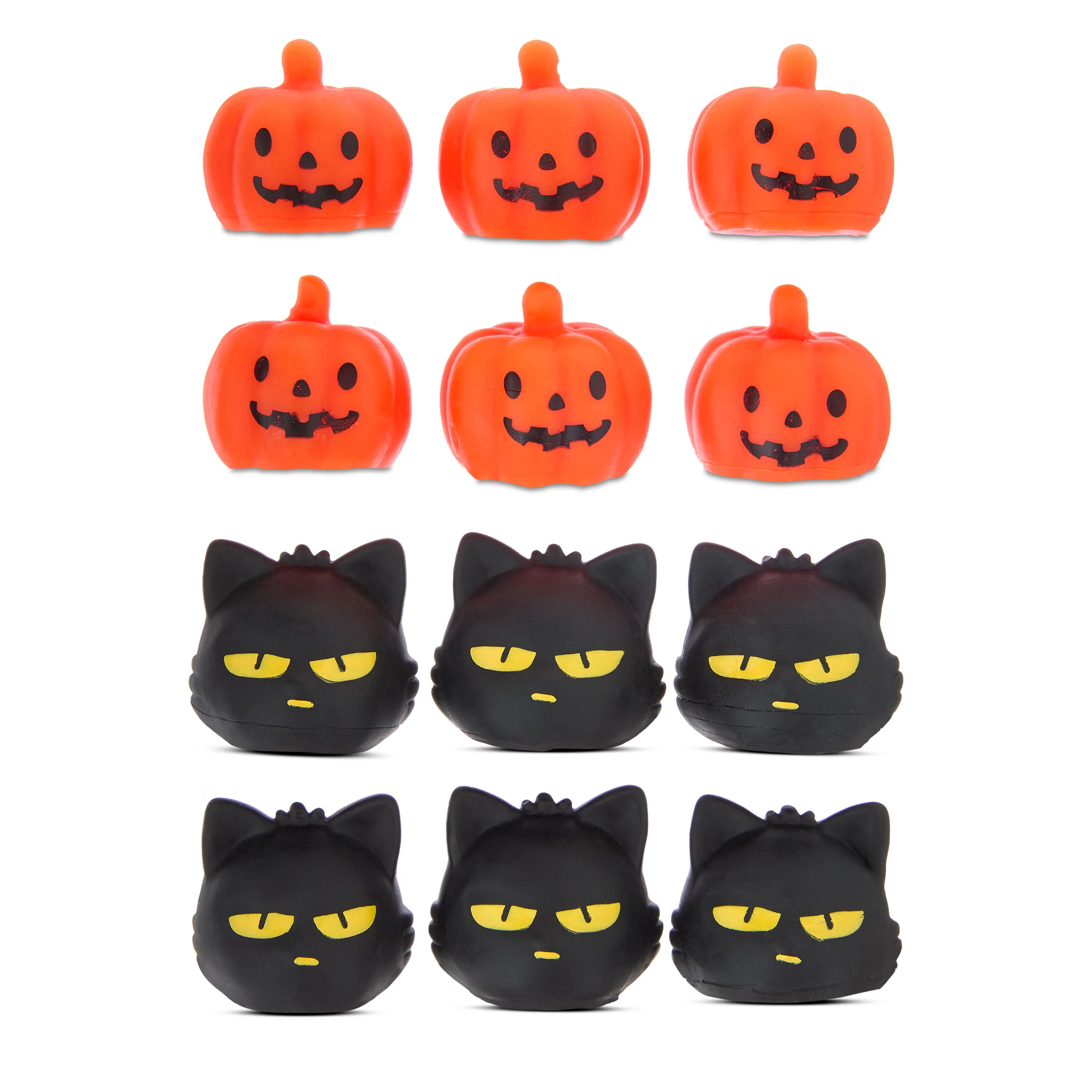 Halloween Squishy, 12 counts, Orange Pumpkin, Black Cat Shape, For Ages 3+, Party Favors, by Way ... | Walmart (US)
