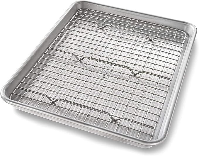 USA Pan Bakeware Quarter Sheet Baking Pan and Bakeable Nonstick Cooling Rack Set, Metal | Amazon (US)