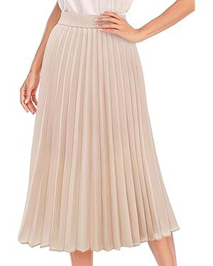 DRESSTELLS Pleated Midi Skirts for Women, Long High Waisted Chiffon Flare Casual Skirt 2024 | Amazon (US)