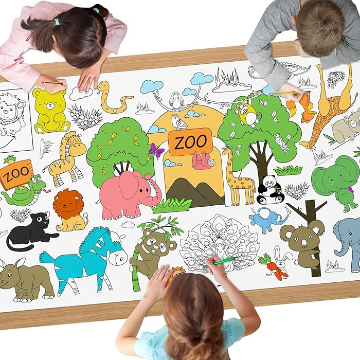 Zoo Coloring Tablecloth, 72 x 28 inch DIY Kids Party Tablecloth, Giant Colouring Poster Table Clo... | Amazon (UK)