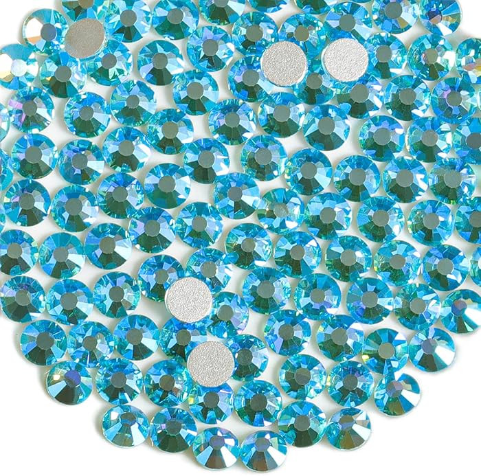 Beadsland Flat Back Crystal Rhinestones Round Gems for Nail Art and Craft Glue Fix, Aquamarine AB... | Amazon (US)
