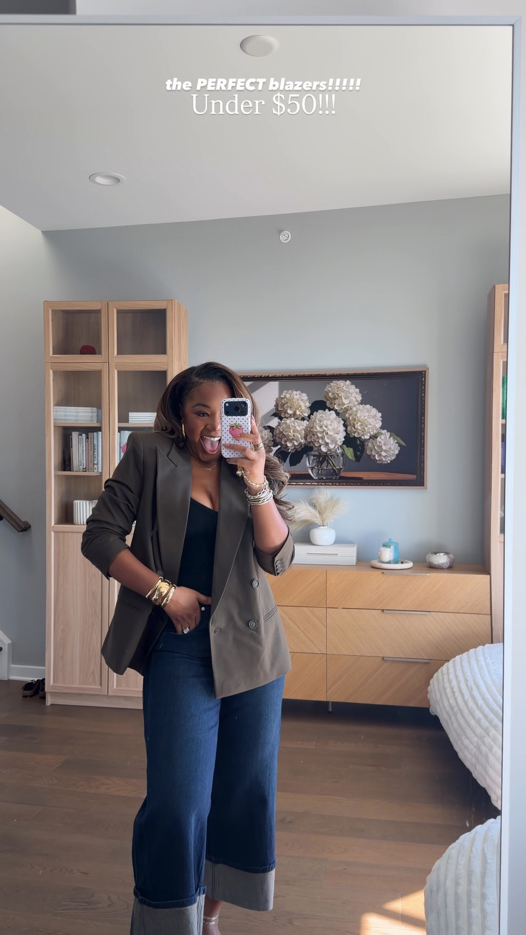 Wearing large blazer size 12 jeans