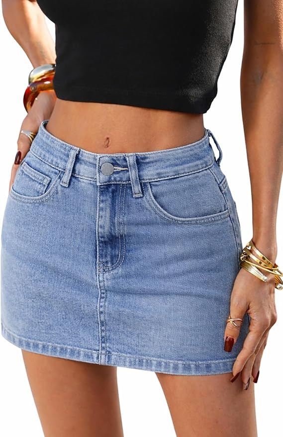 ELLEVEN High Stretchy Mini Skort Skirt for Women,Low Waist Denim Skort Shorts with Pockets | Amazon (US)
