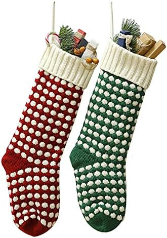 Guojanfon Christmas Stockings ，18" Unique Burgundy and Green Knit Christmas Stockings Dots Styl... | Amazon (US)