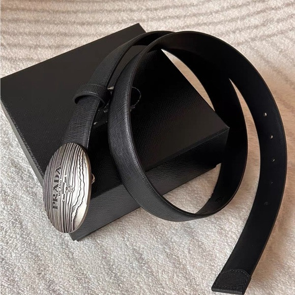 Prada Black Leather Belt with Signature Buckle | Poshmark