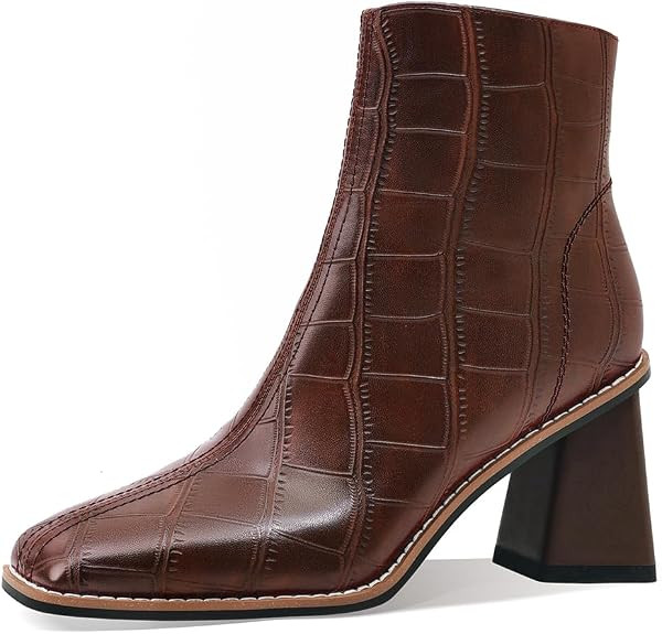 Womens Ankle Boots Chunky Mid Heel Booties Retro Square Pointed Toe Side Zipper Short Boots Heeled Shoes for Women Fall Winter | Amazon (US)