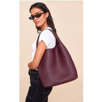 Premium Burgundy Pu Weave Shoulder Bag | PrettyLittleThing US