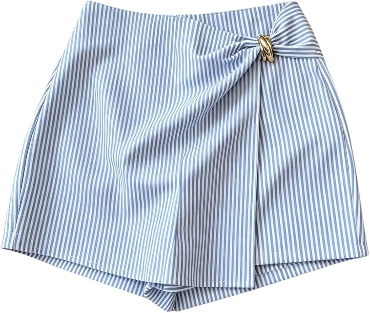 SweatyRocks Women's Striped Wrap Skort Dressy Casual Work Shorts | Amazon (US)